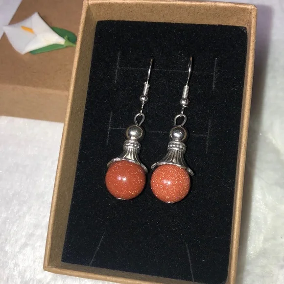 Goldstone Pendant Fishhook Earrings - Picture 4 of 7